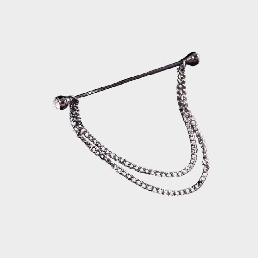Collar pin with double chain